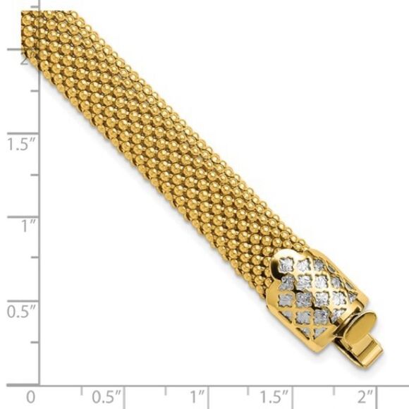 14K Two-tone Polished and Diamond-Cut Popcorn Mesh Bracelet, By Leslies Jewelry. - Picture 6 of 6